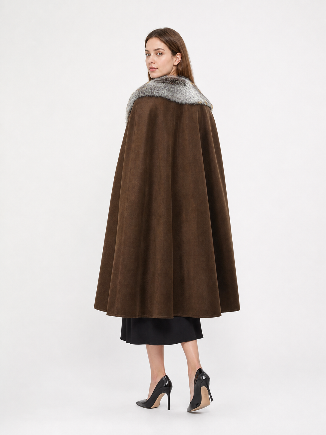Brown Costume Cloak with Fur Collar