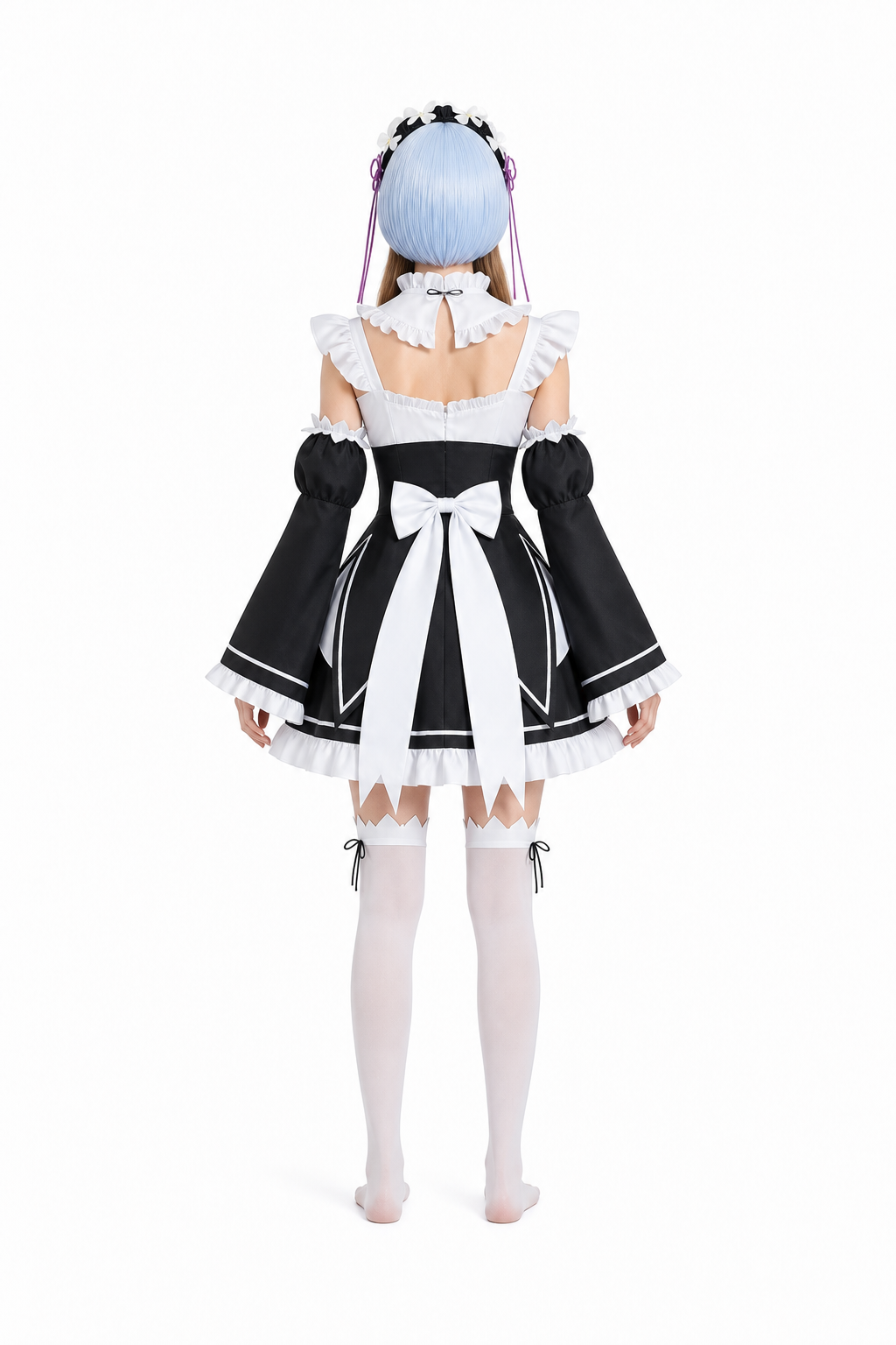 Lolita Maid Rem Cosplay Costume for Halloween back view