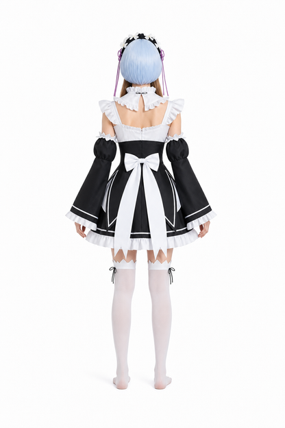 Lolita Maid Rem Cosplay Costume for Halloween back view