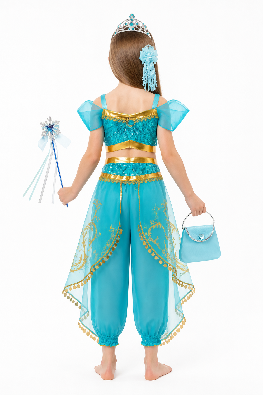 Children's Arabian-Style Carnival Costume with Crown and Wand back view