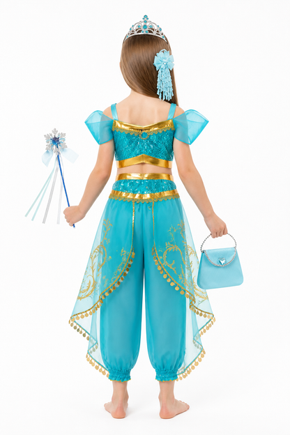 Children's Arabian-Style Carnival Costume with Crown and Wand back view