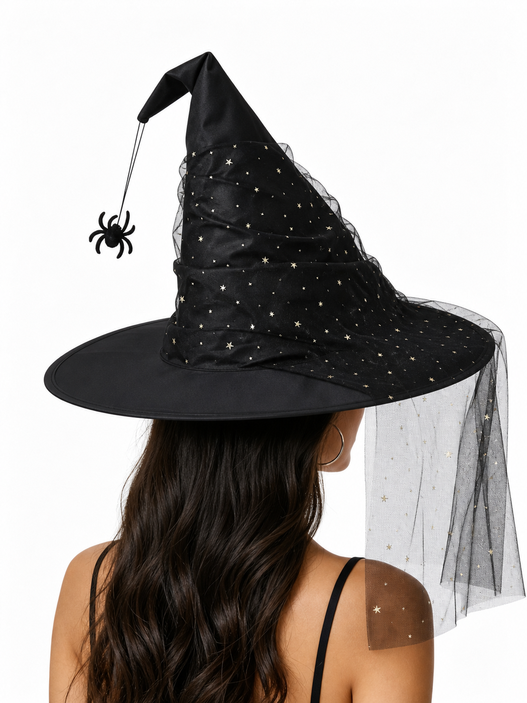 Carnival Witch Hat with Veil and Stars