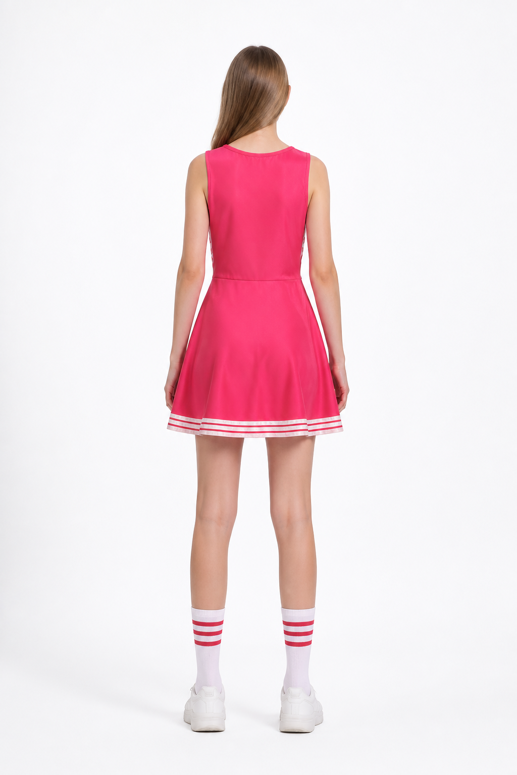 CHEERS Sleeveless Pink and White Striped Dress back view