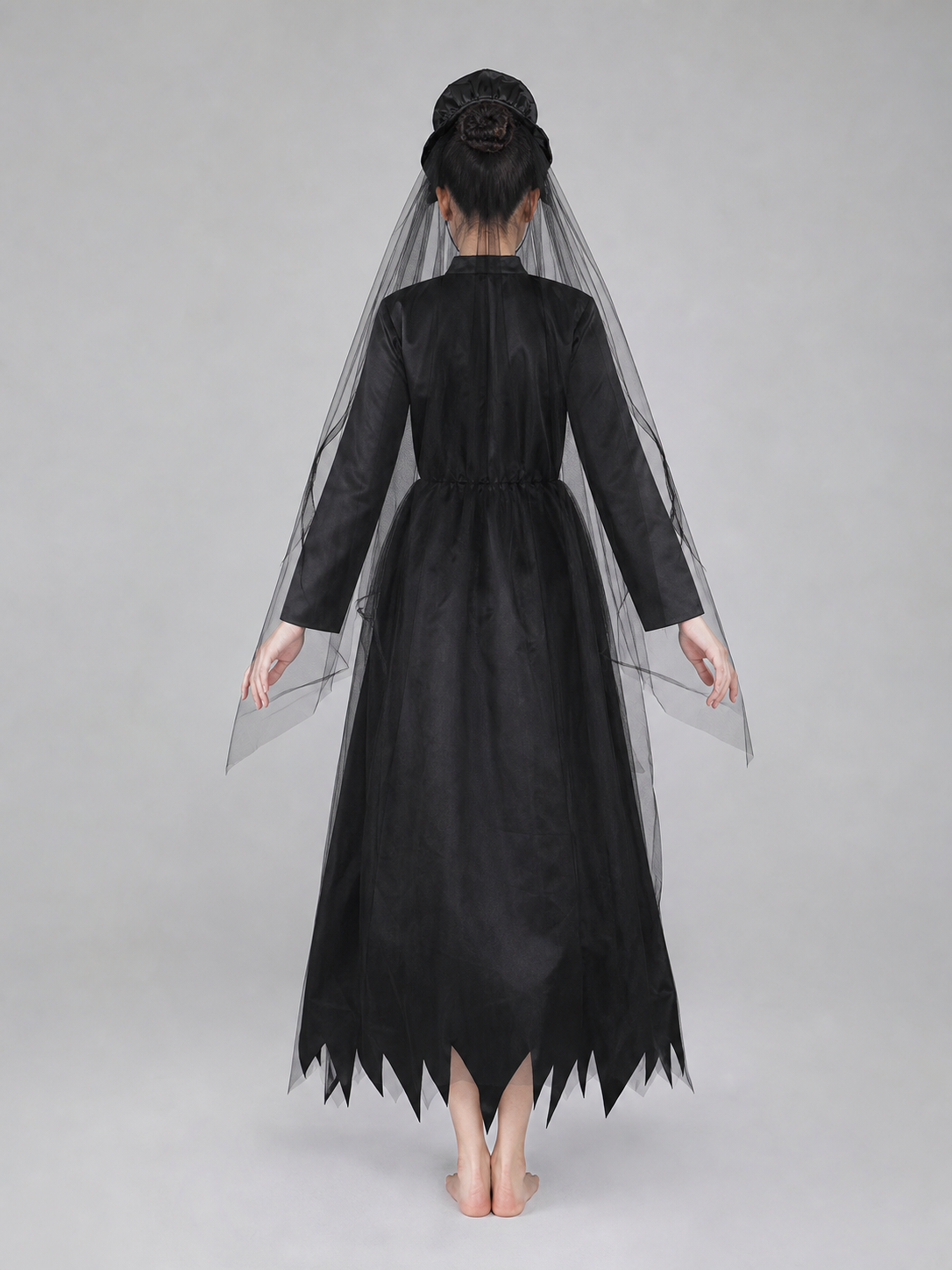 Witch Costume with Hat and Sheer Veil back view