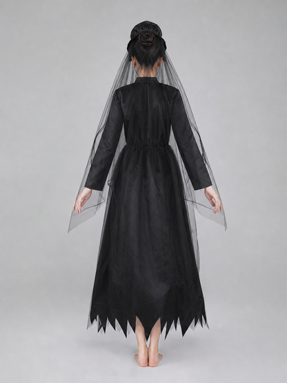 Witch Costume with Hat and Sheer Veil back view
