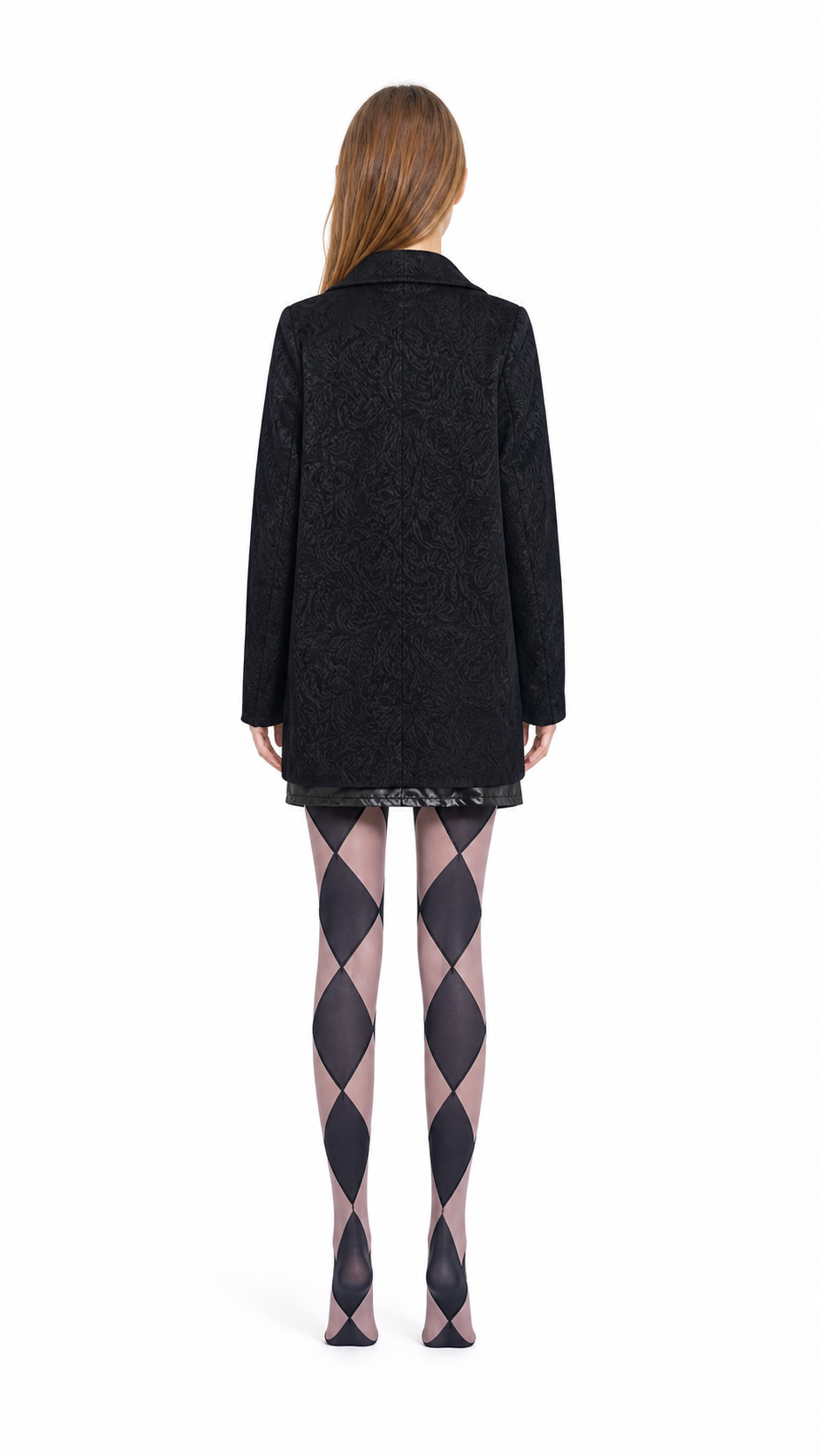 Costume Set with Coat, Blouse, Skirt, and Diamond-Pattern Knee-High Socks back view