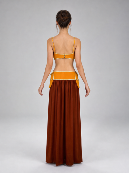 Long Cosplay Dress with Gold Chain