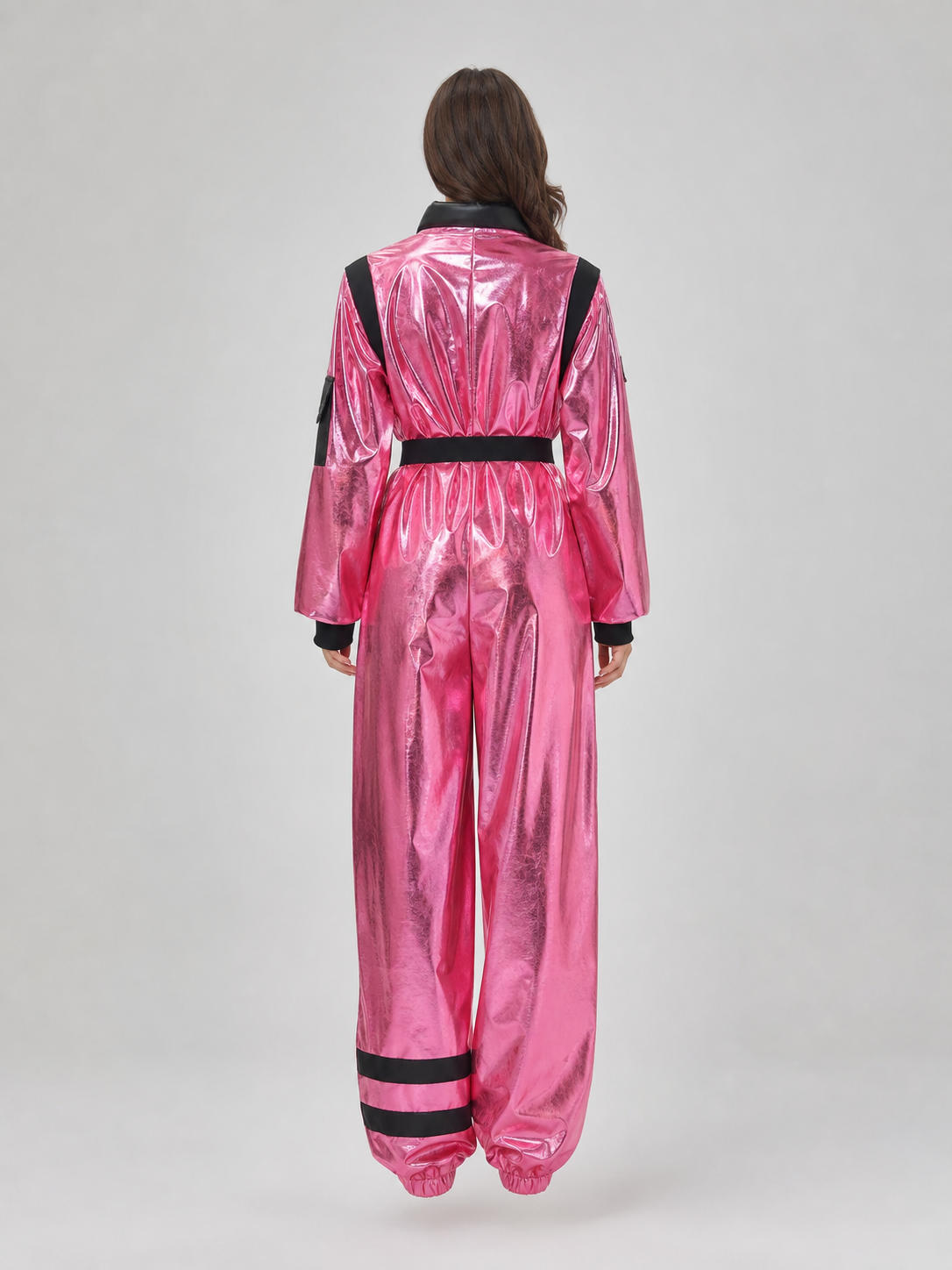 Pink Spacesuit Jumpsuit with Hood and Pockets back view