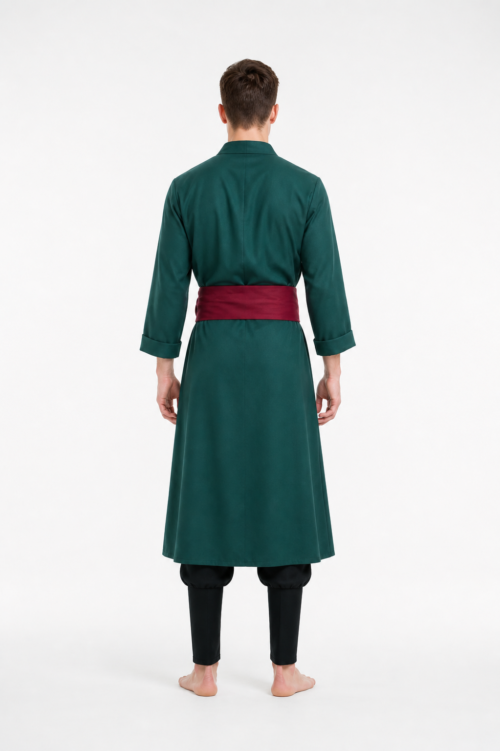 Roronoa Zoro Cosplay Costume with Long Coat and Belts back view
