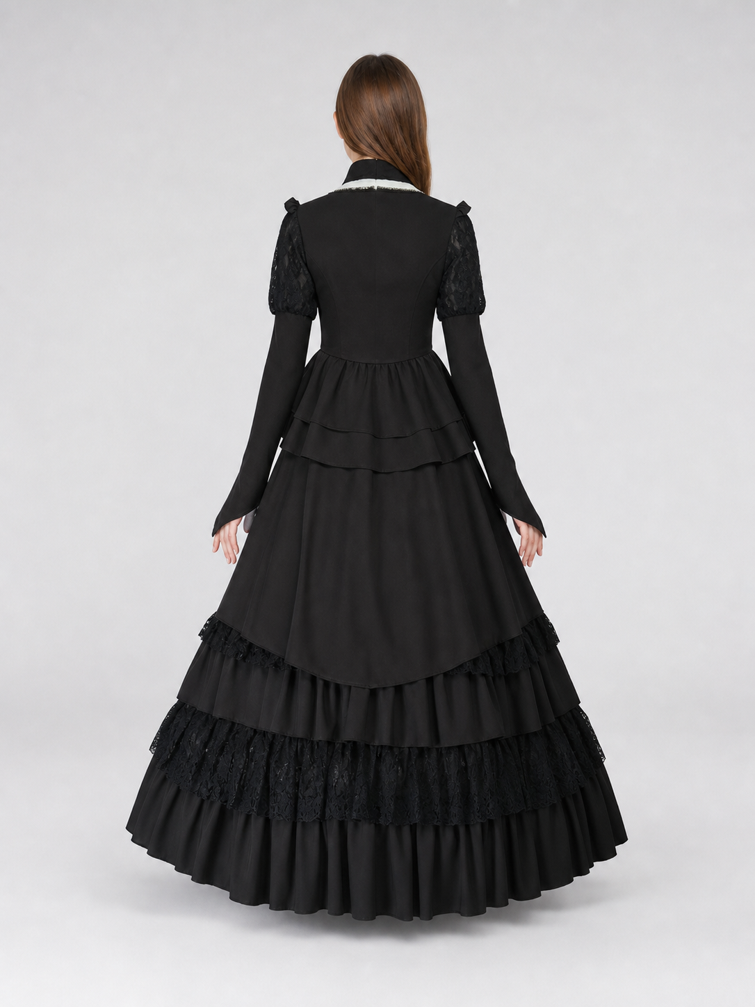 Gothic Dress with a High Collar and Ruffles