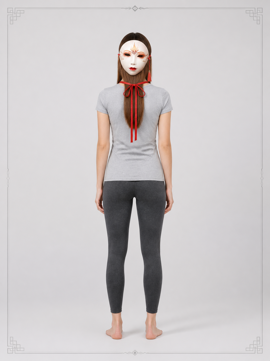 White Carnival Mask with Red Ribbons for Parties back view