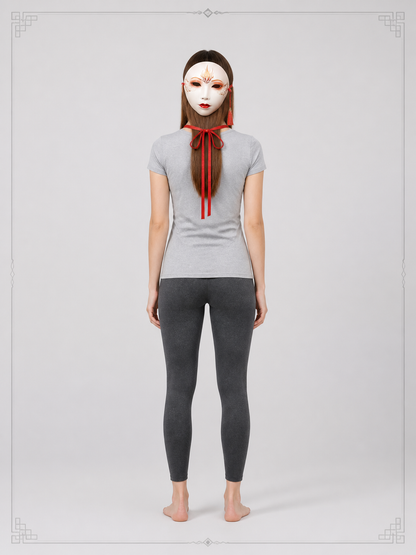 White Carnival Mask with Red Ribbons for Parties back view