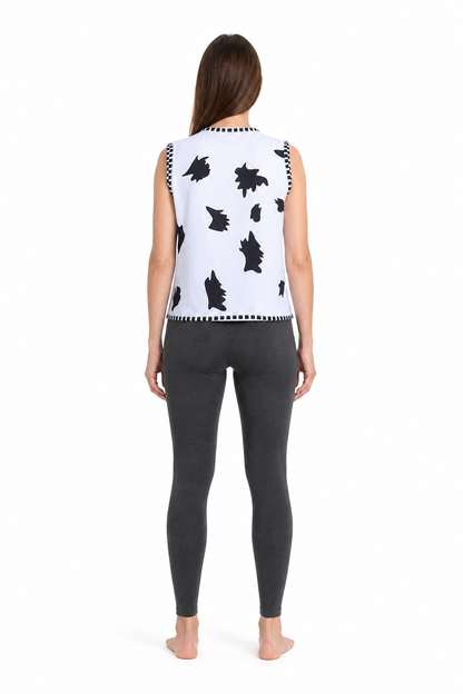 Woody Cosplay Vest: Black Spots, Black-and-White Trim back view