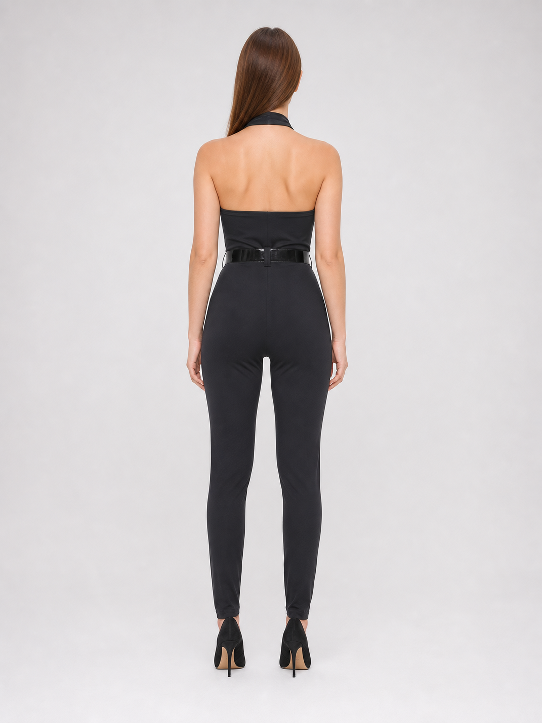 Black police-style uniform jumpsuit costume with peaked cap