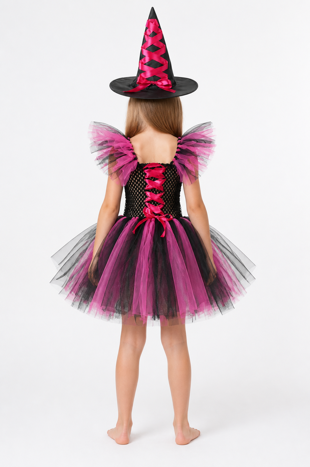 Children’s Witch Costume with Dress and Hat, Pink and Black back view