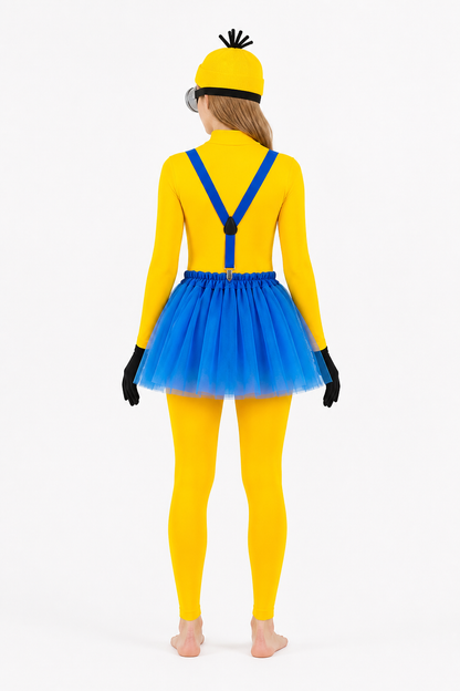 Minion Costume with Goggles and Suspenders back view