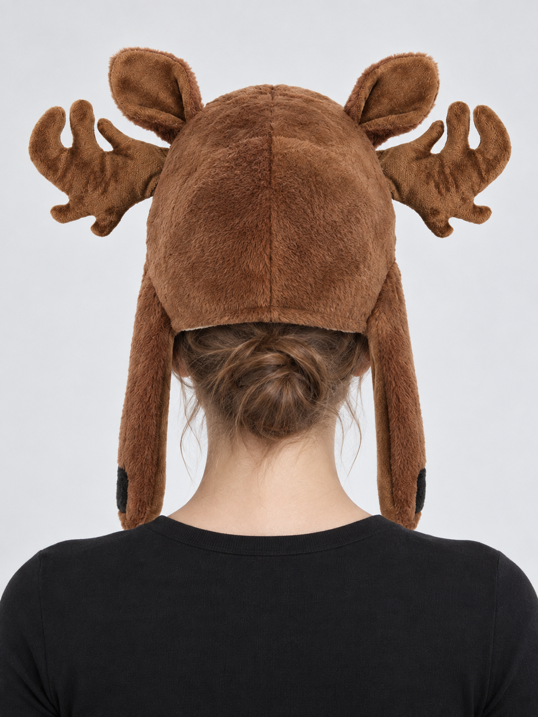 Plush Moose Hat with Antlers and a Three-Dimensional Snout