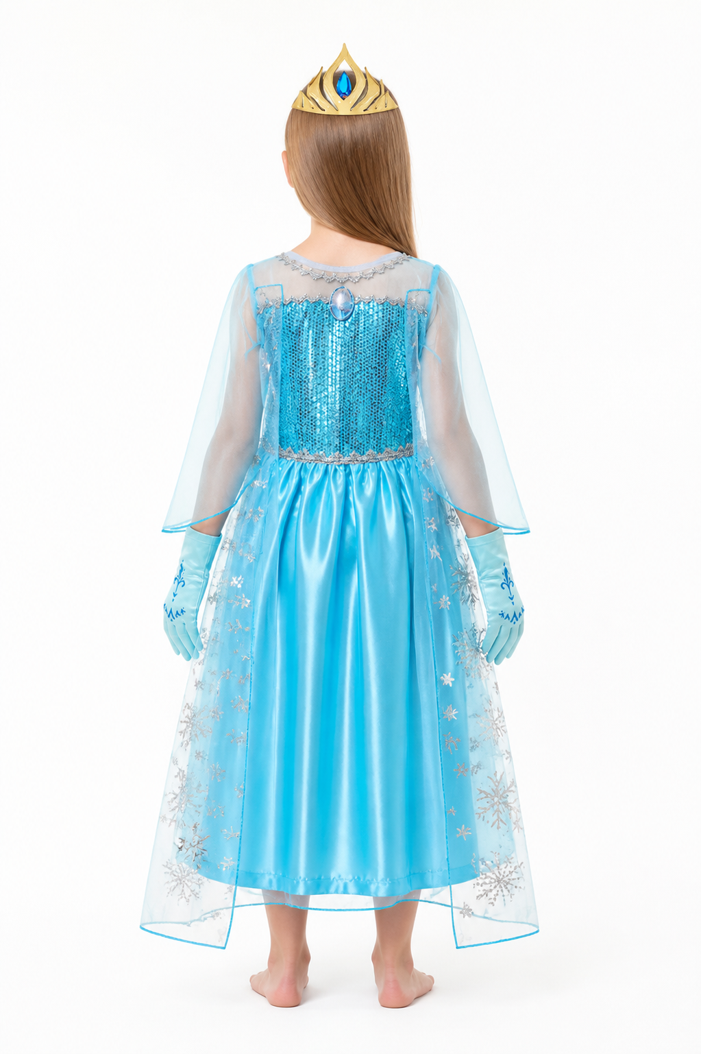 Elsa Princess Costume with Sequins and Crown back view