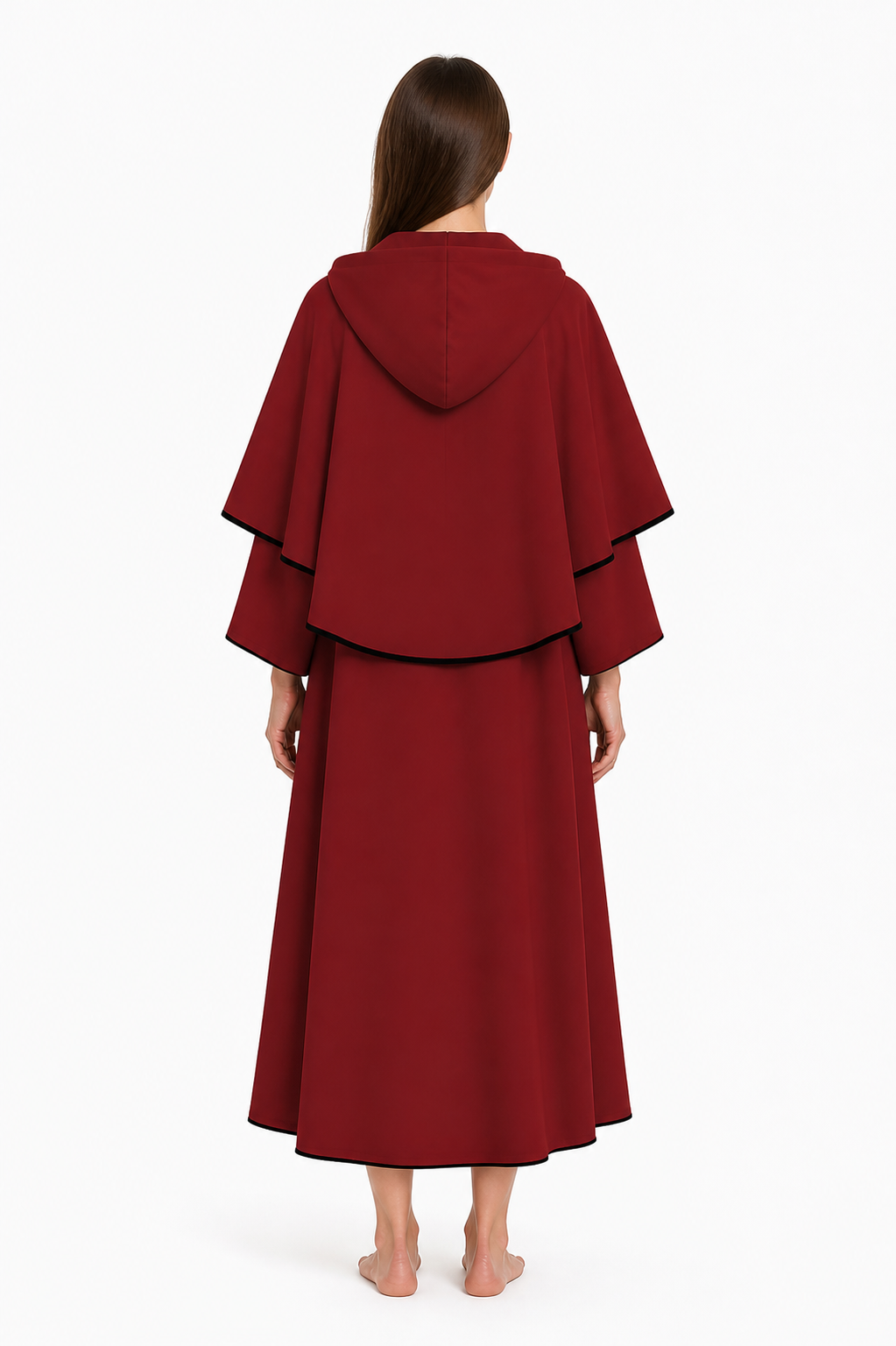 Burgundy Medieval Cloak with Hood for Halloween back view
