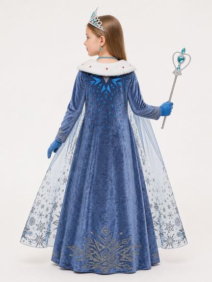 Snow Queen Costume with Cape for Cosplay back view