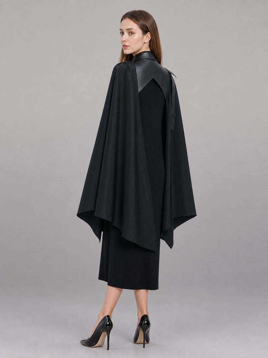 Black Carnival Cloak with a High Collar
