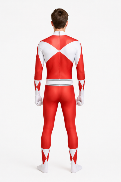 Red and White Superhero Jumpsuit with Mask back view