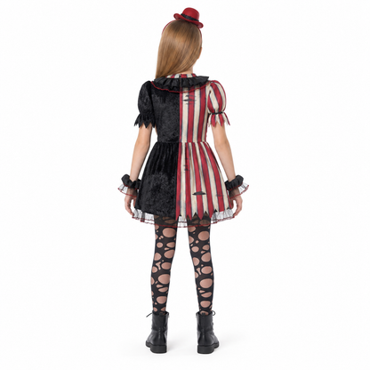 Ruffled and striped clown costume dress back view