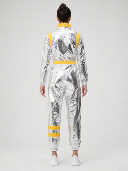 One-Piece Astronaut Costume with Patches and Visor back view