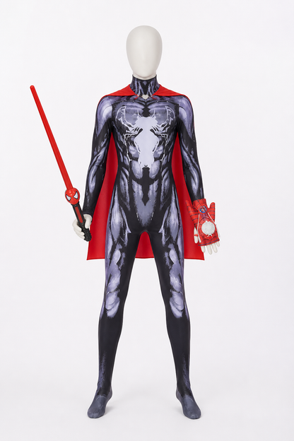 Children’s Venom Costume, Black with White Spider back view