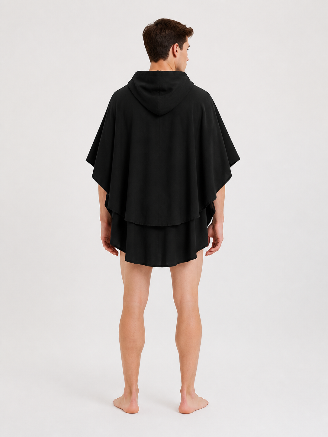 Women's Gothic Hooded Cape Cloak for Halloween Cosplay, Black Flowing Draped back view 5