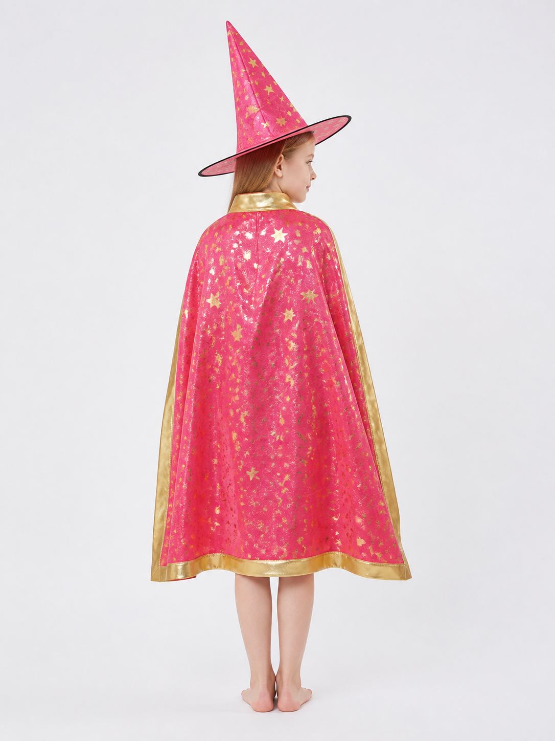 Costume Cloak with Pointed Hat, Raspberry, with Stars back view