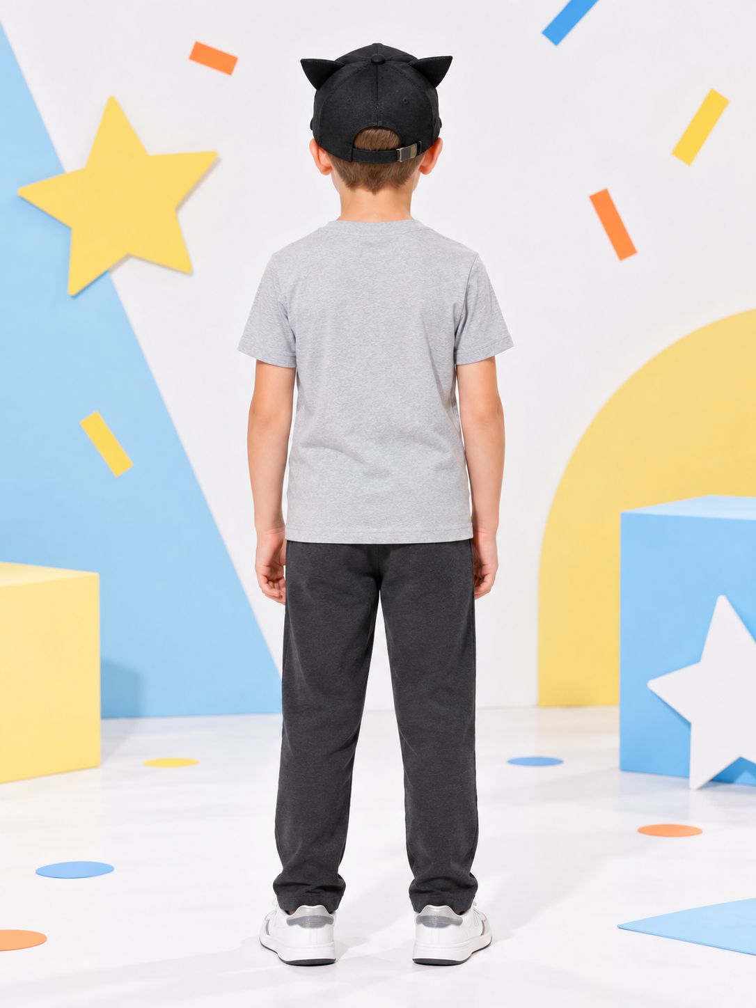Kids' Baseball Cap with Ears and Decorative Glasses, Black