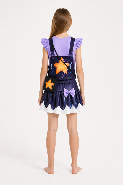 Children’s Set: Star-Print Top, Skirt, and Bag back view
