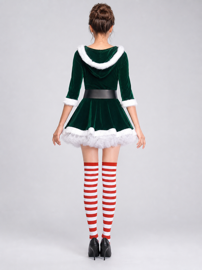 New Year's costume with a green dress and hat
