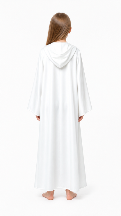 Jedi Cloak for Halloween, White with Hood, Wizard’s Robe back view