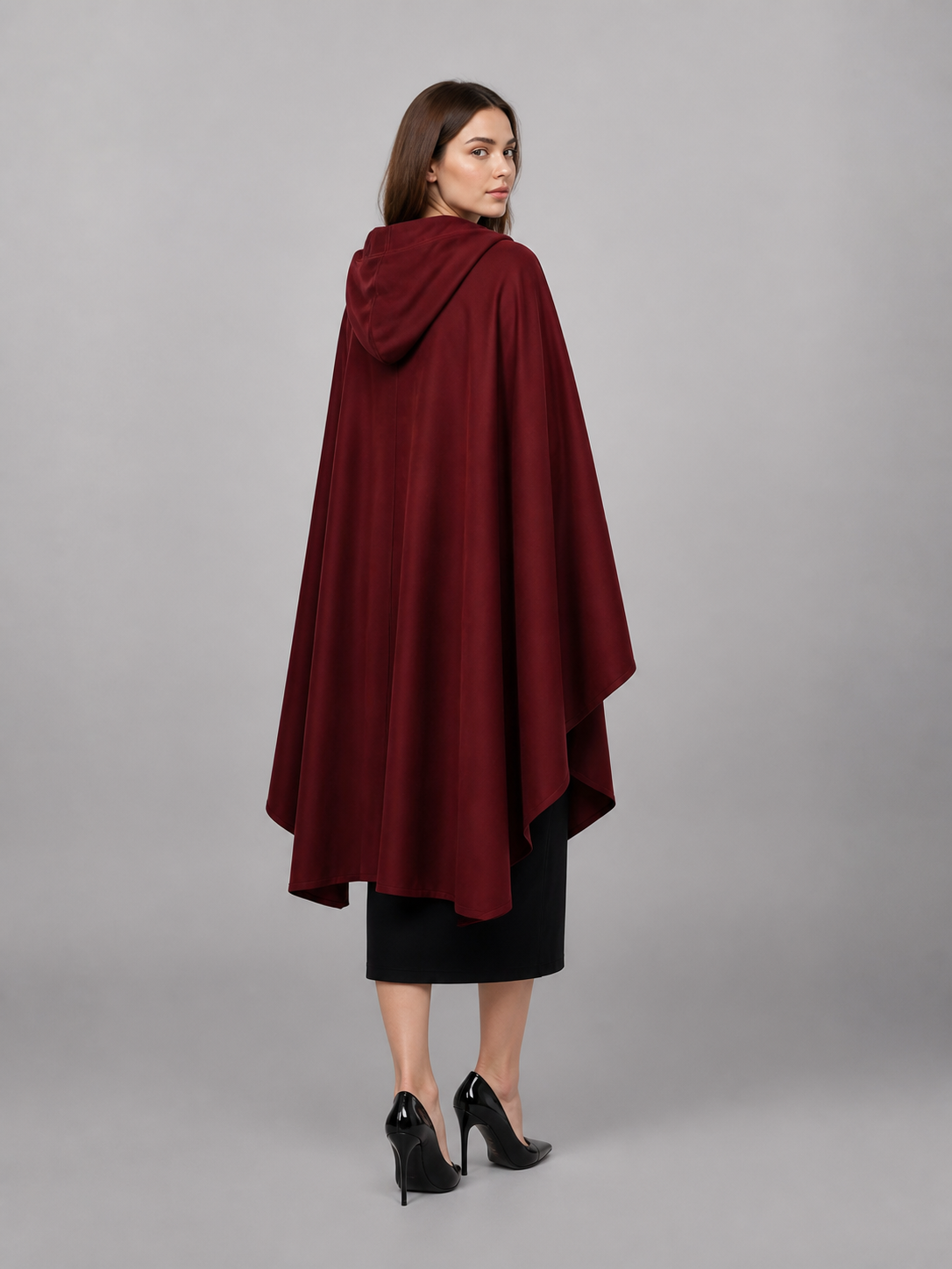 Long Burgundy Hooded Carnival Cloak