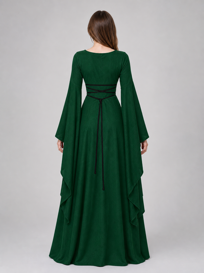 Long Dress with Sleeves and Waist Lacing
