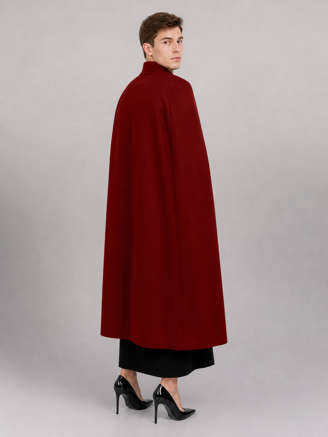 Long Burgundy Cassock with Collar and Buttons