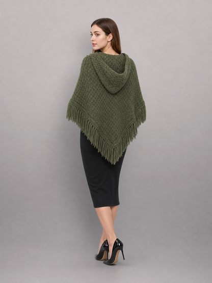 Triangular Hooded Poncho Cape with Belt