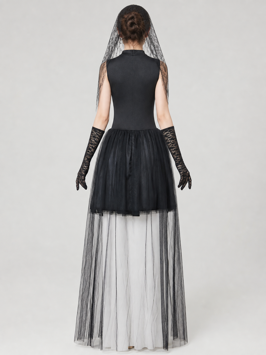 Gothic Dress with Veil and Long Gloves
