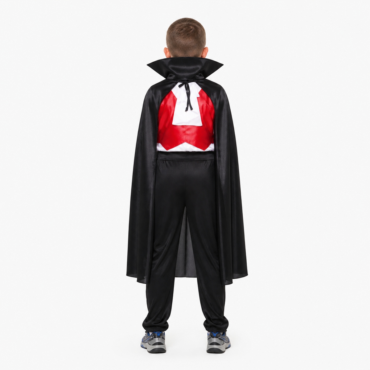 Vampire Costume with a Black Cape and Red Trim back view