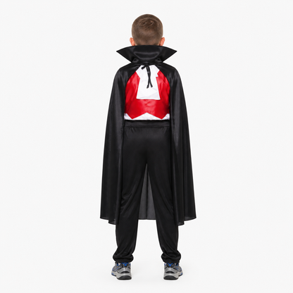 Vampire Costume with a Black Cape and Red Trim back view