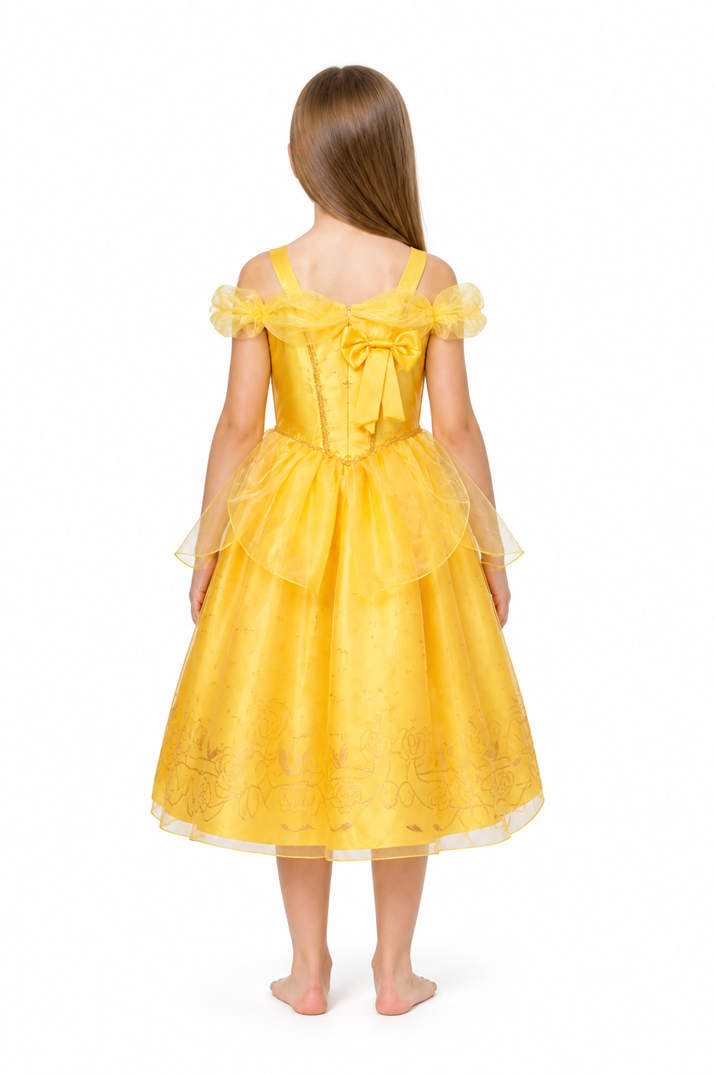 Gold Princess Costume with Bow and Full Skirt back view