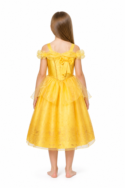 Gold Princess Costume with Bow and Full Skirt back view