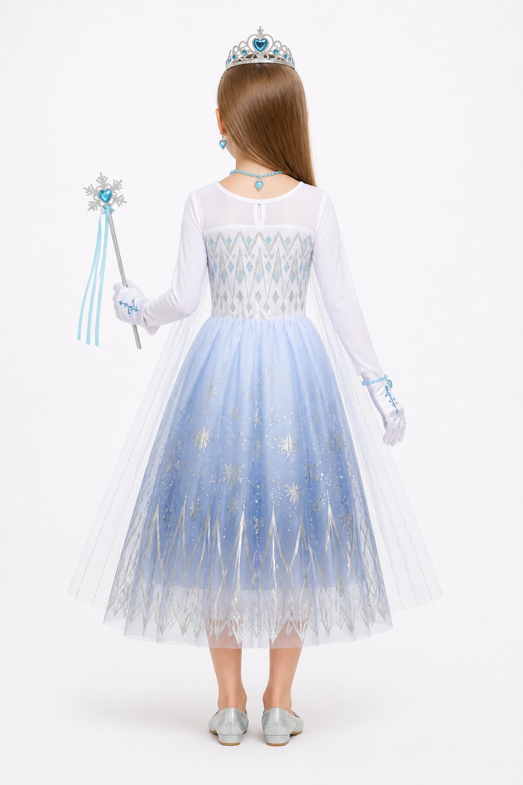 Elsa Princess Costume with Dress and Accessories back view