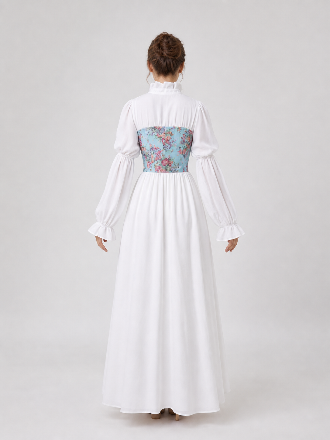 Retro Long-Sleeve Lace-Up Dress back view