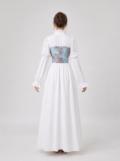 Retro Long-Sleeve Lace-Up Dress back view