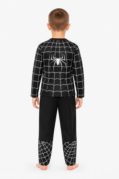 Children's Spider-Man costume with mask and pants back view