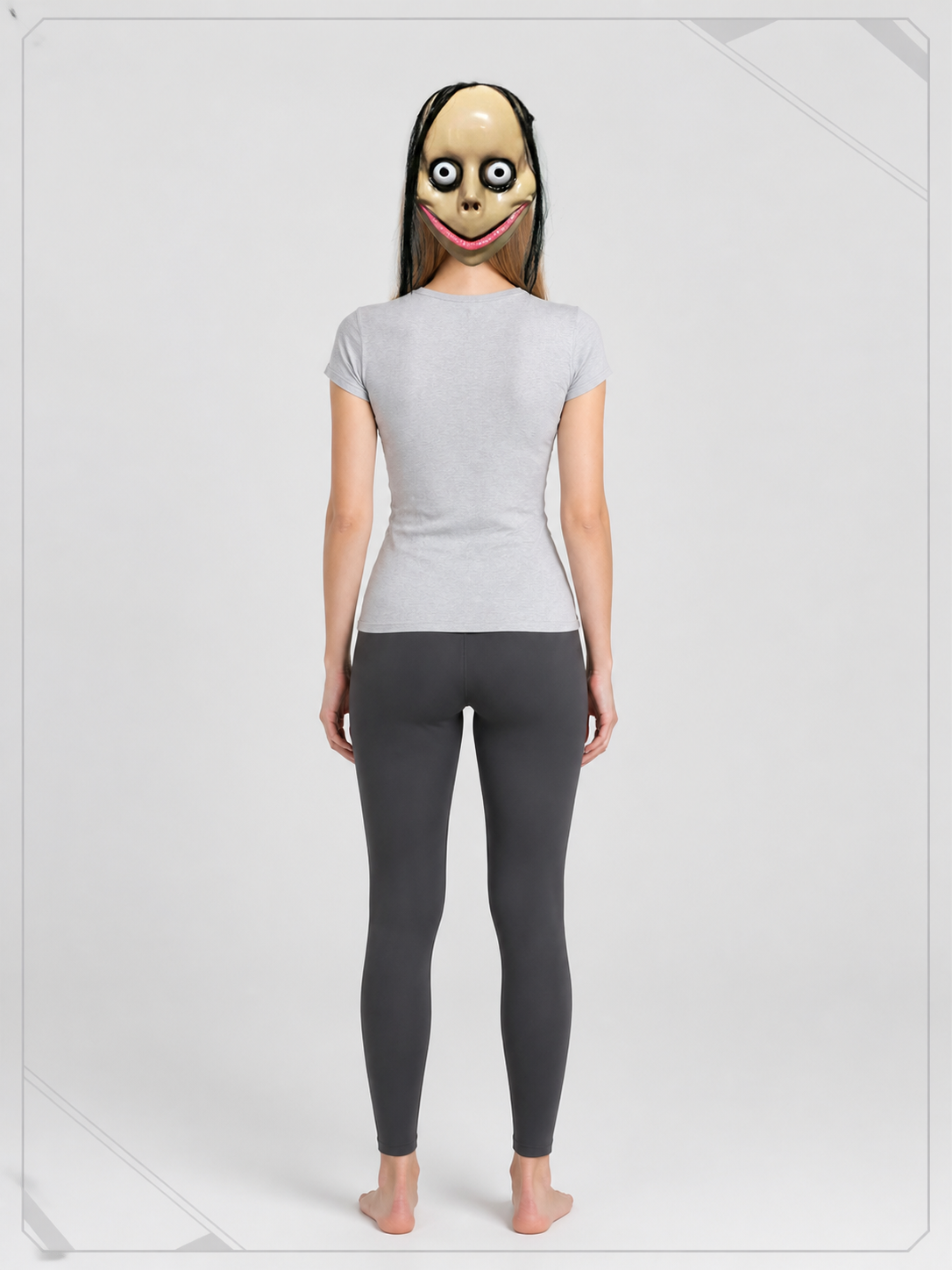 Halloween Mask with Black Hair and a Pink Mouth back view