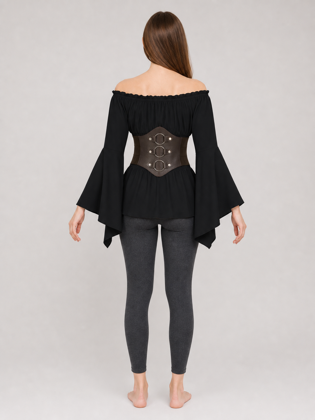 Gothic Costume Dress with a Belt and Flared Sleeves